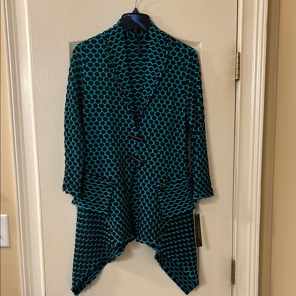 Chic Teal and Black Polka Dot Cardigan